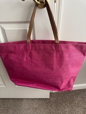 Mud Pie Hot Pink Canvas Tote with Tan Handles